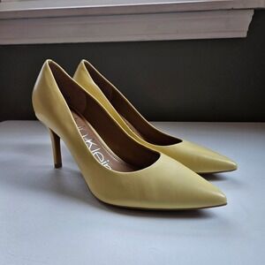 Calvin Klein Gayle Pump Women 8M Butter Yellow Pointed Toe Stiletto Heels Office
